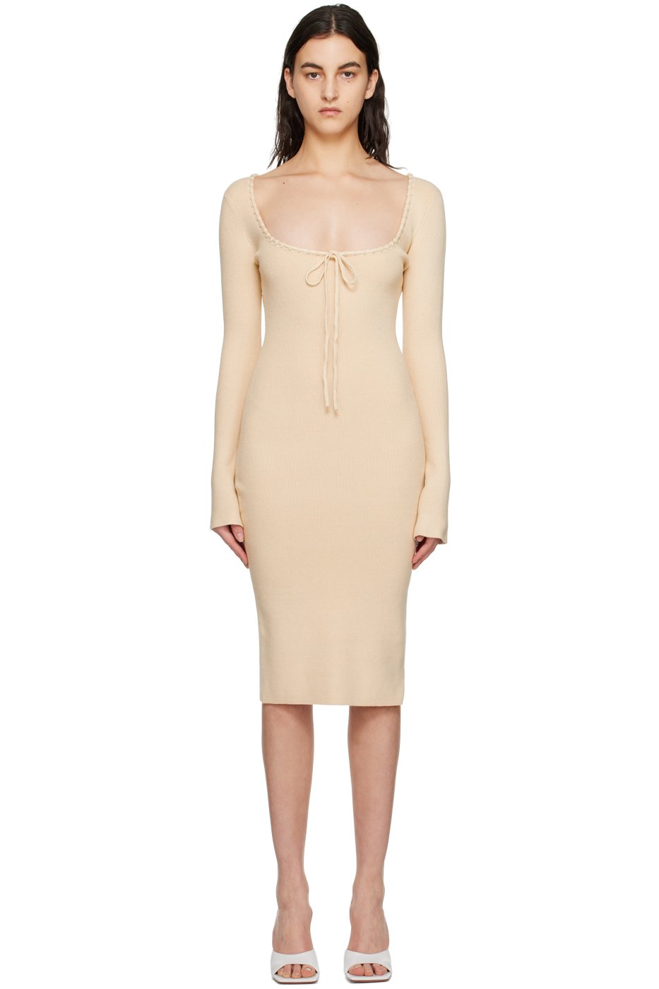 GUIZIO - Robe midi beige à boucle