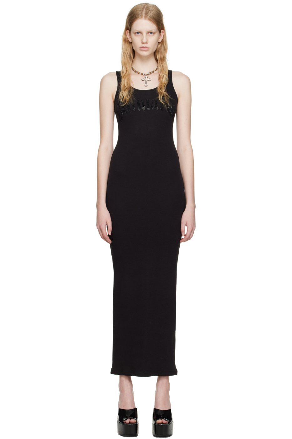 Blumarine - Robe longue noire à appliqué à pierres du Rhin