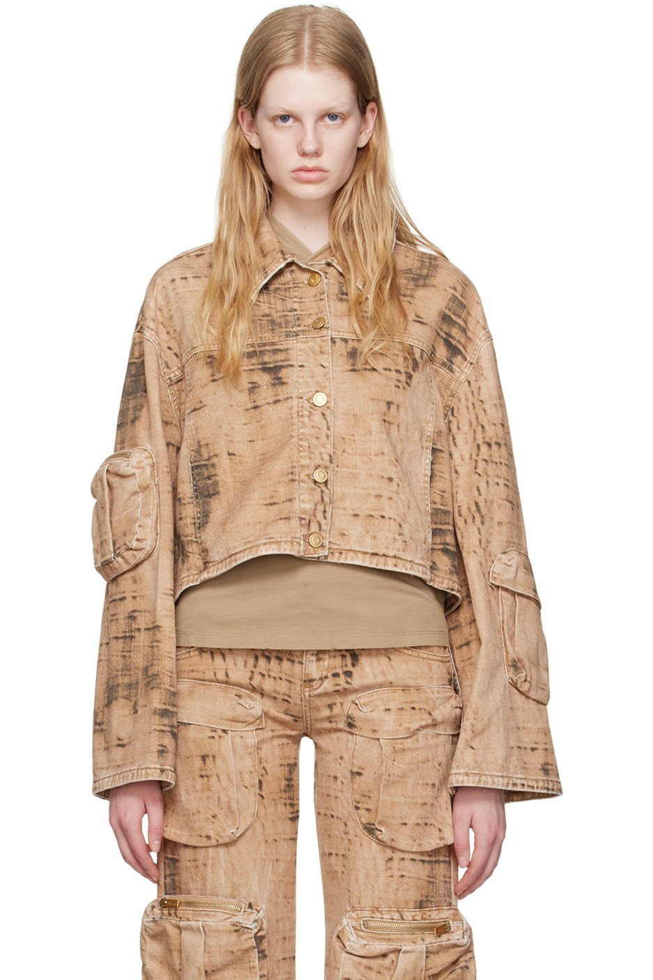 Blumarine - Blouson brun clair en denim à motif camouflage