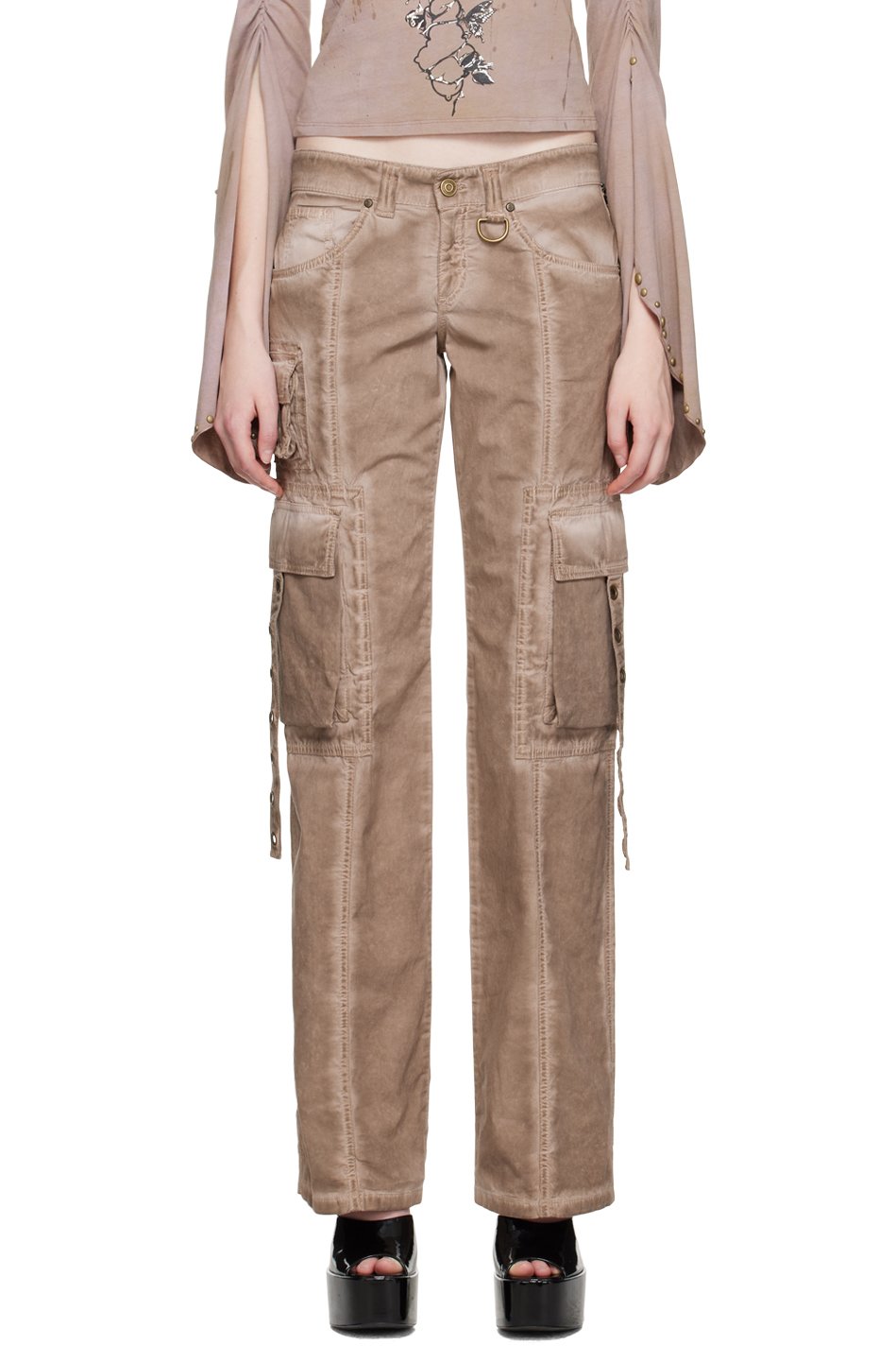 Blumarine - Pantalon brun à œillets