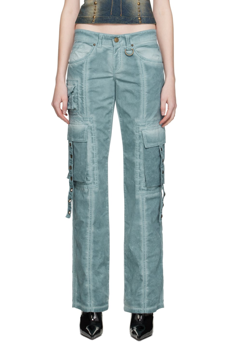 Blumarine - Pantalon bleu à œillets