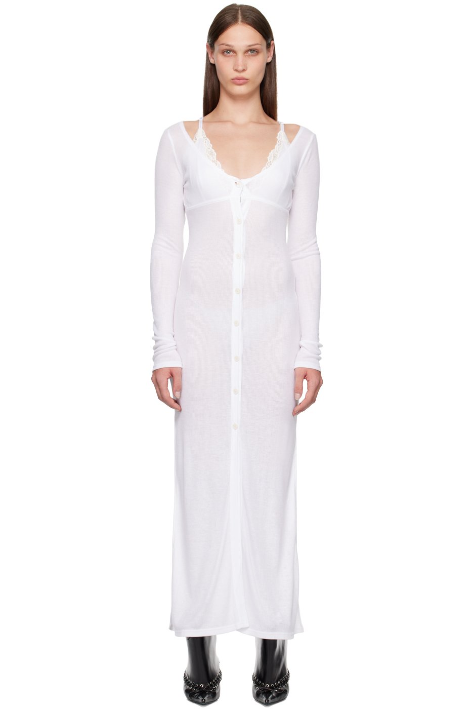VAILLANT - White Cardigan Midi Dress