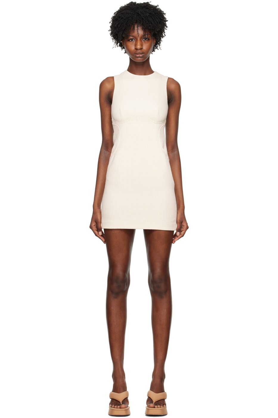 REMAIN Birger Christensen - Robe midi blanc cassé à encolure arrondie