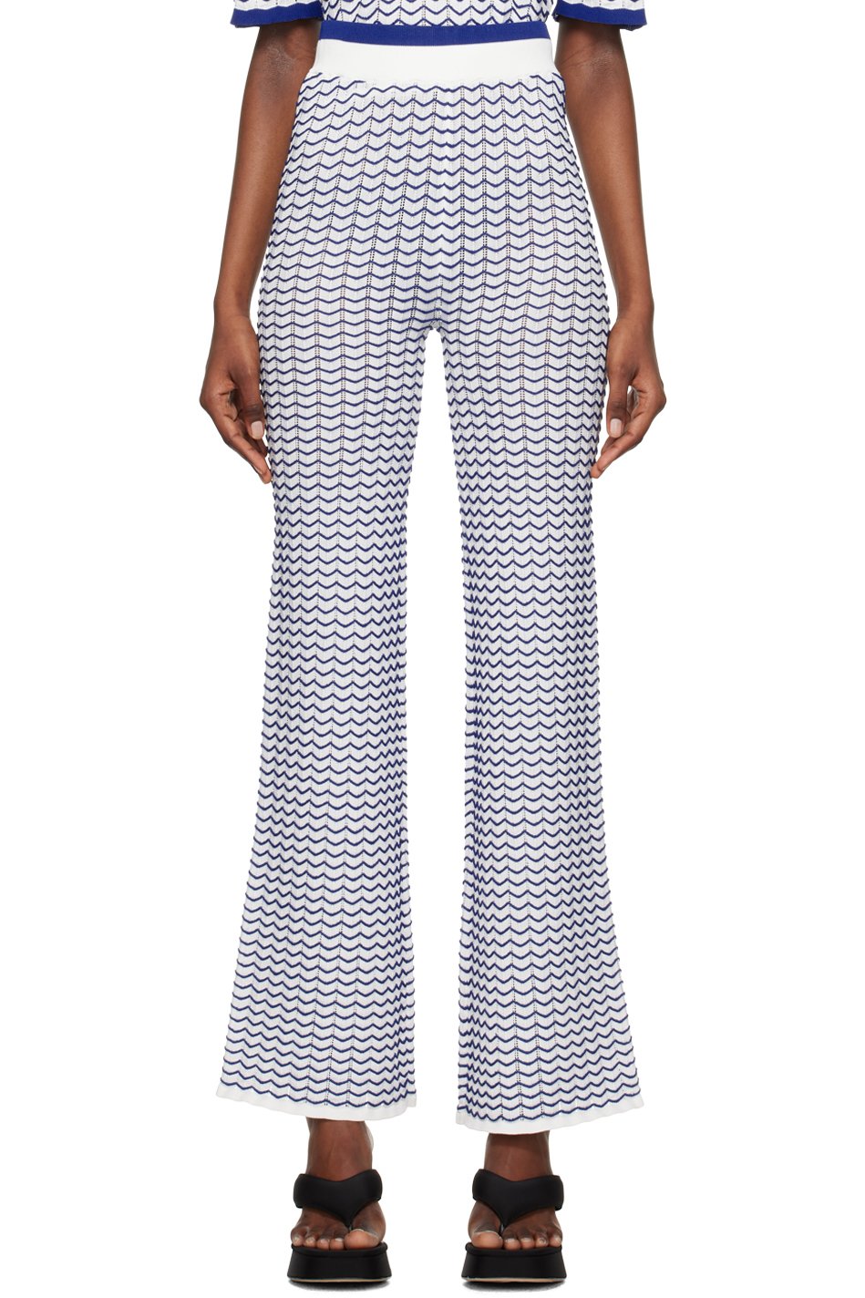 REMAIN Birger Christensen - Pantalon de détente blanc à rayures brodées