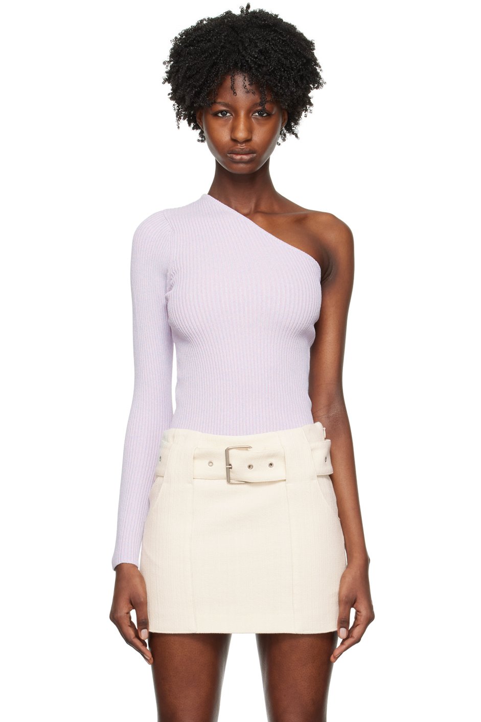 REMAIN Birger Christensen - T-shirt à manches longues mauve à épaule unique
