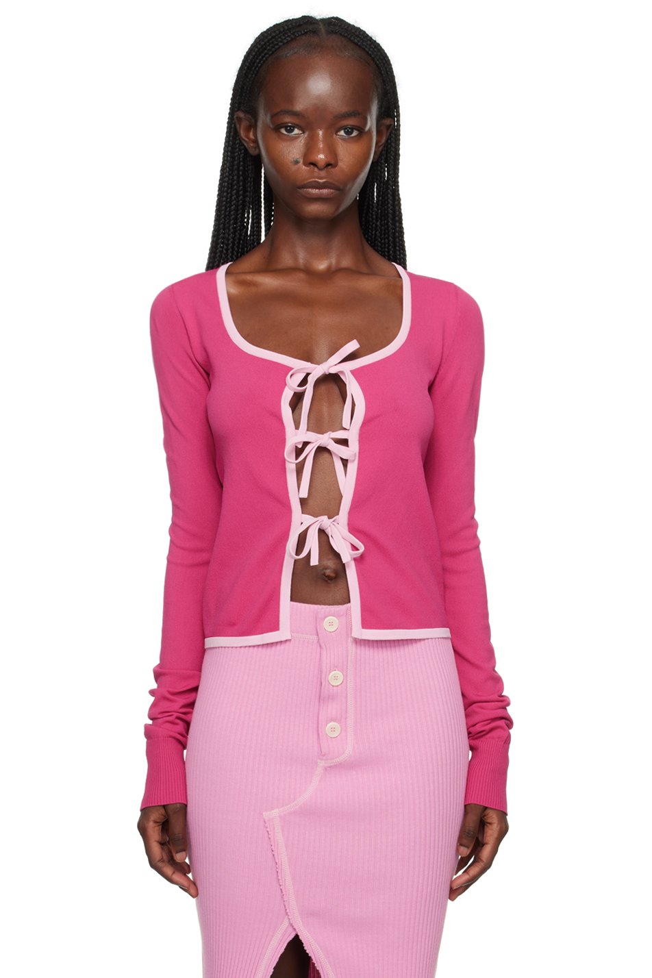 M05CH1N0 JEANS - Cardigan rose à attaches à nouer