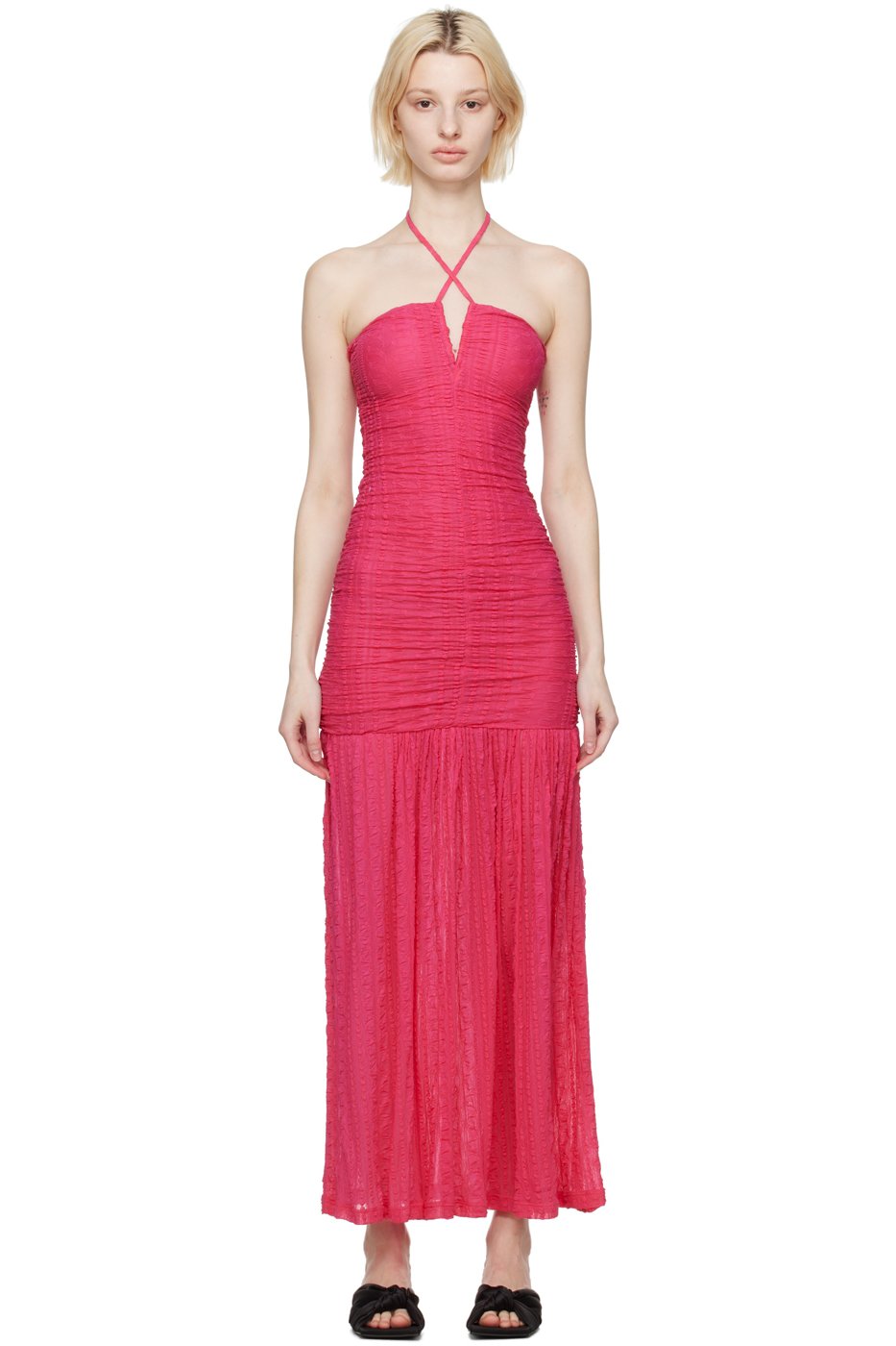 GANNI - Robe longue rose exclusive à SSENSE