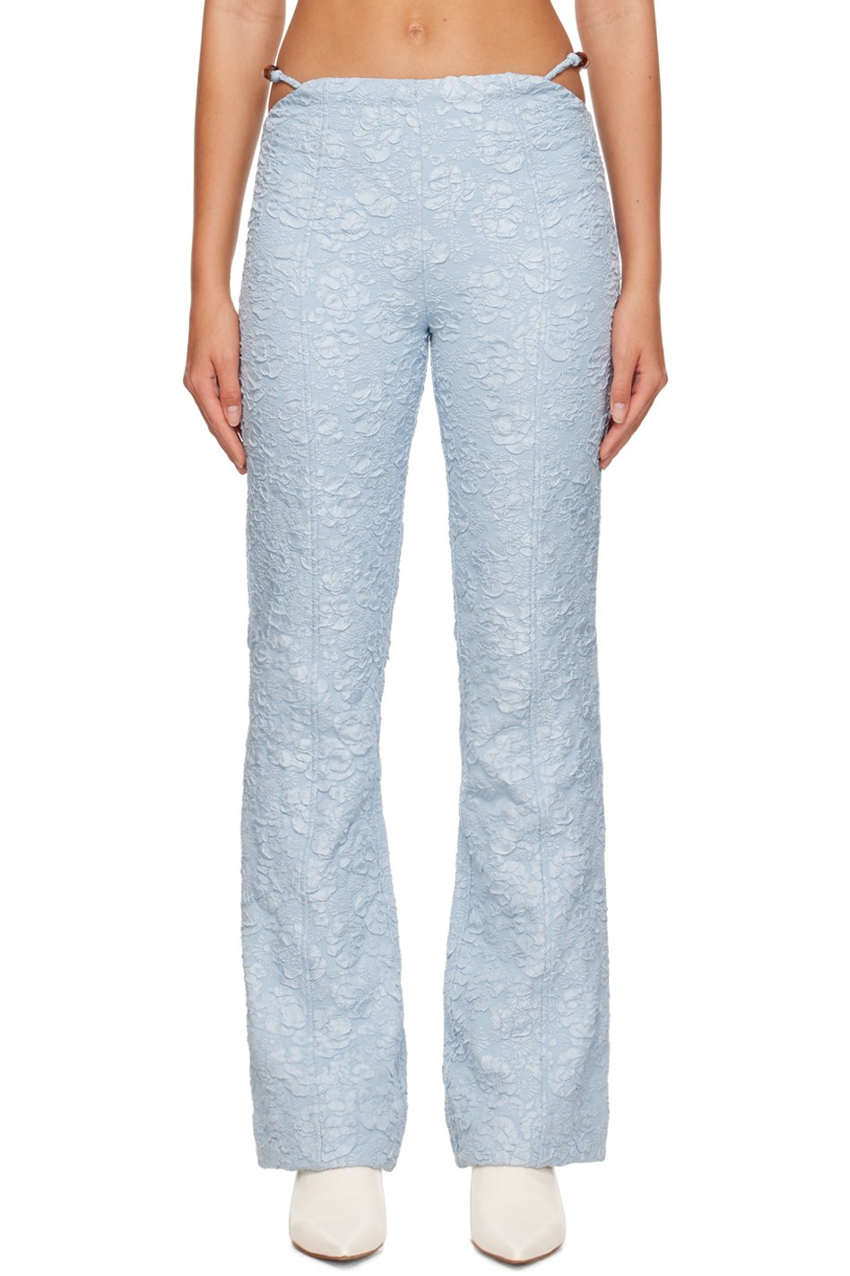 GANNI - Pantalon bleu à motif en tissu jacquard