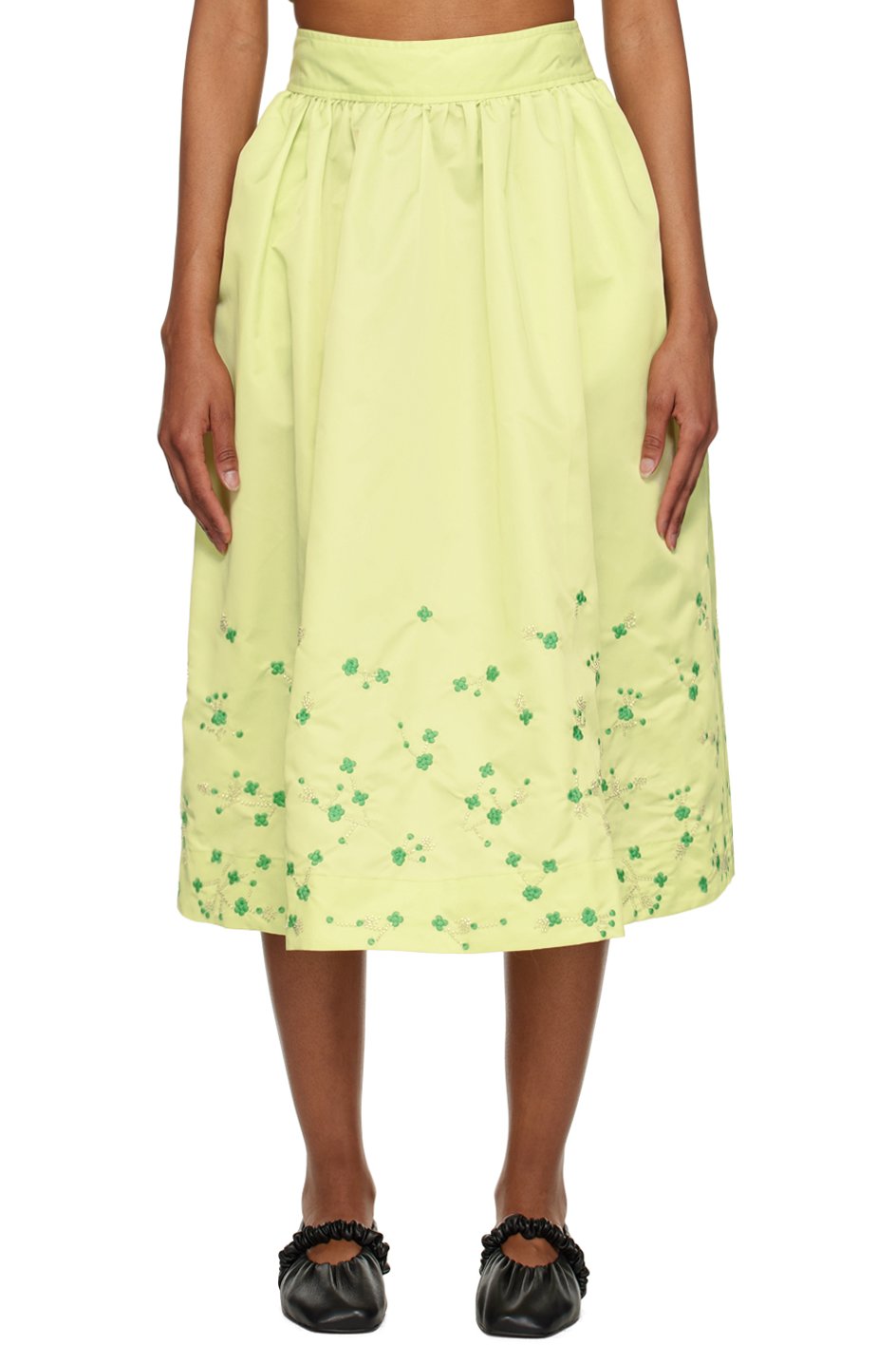 GANNI - Jupe midi verte exclusive à SSENSE