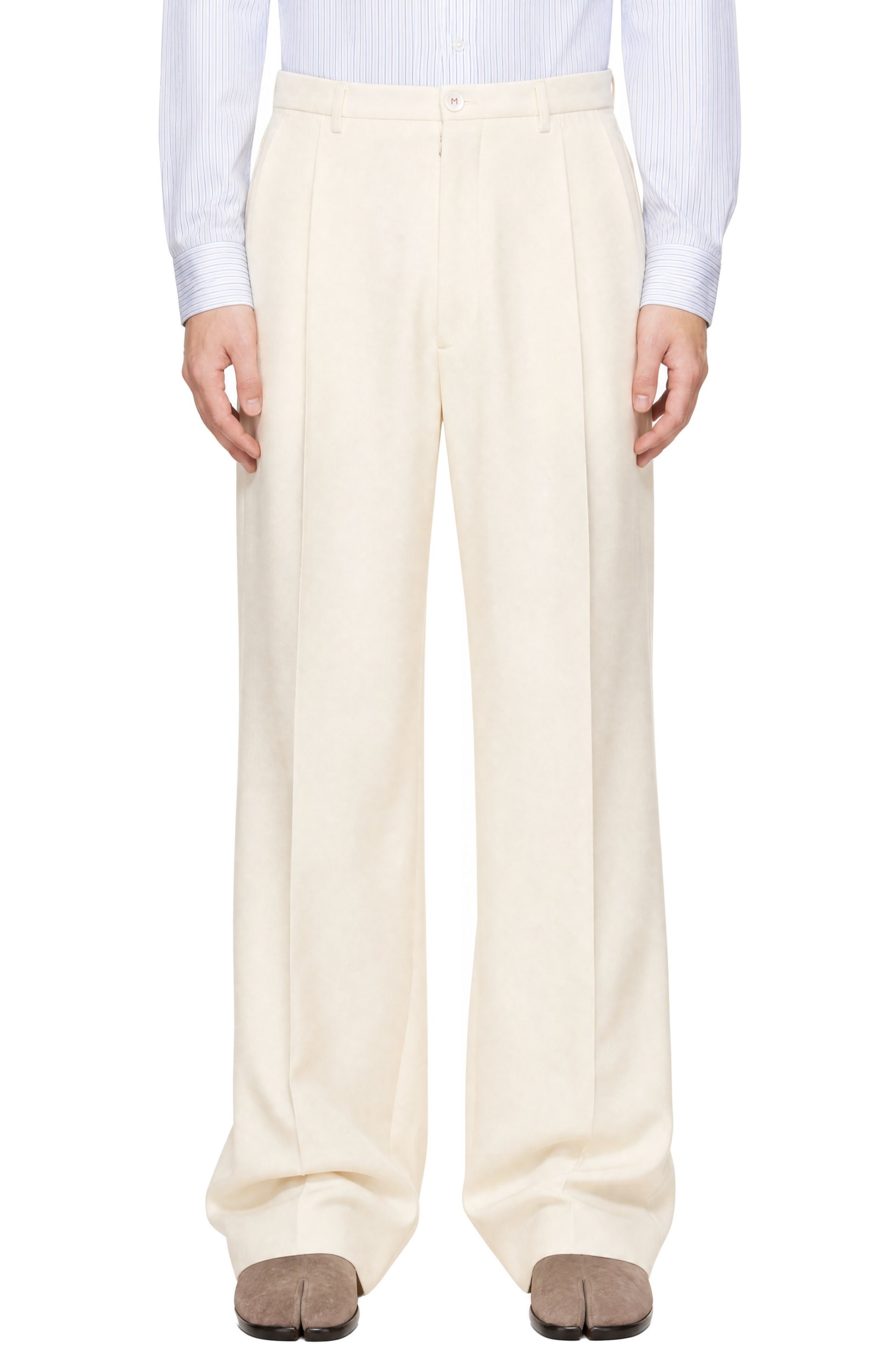 Maison Margiela - Pantalon blanc cassé en mohair