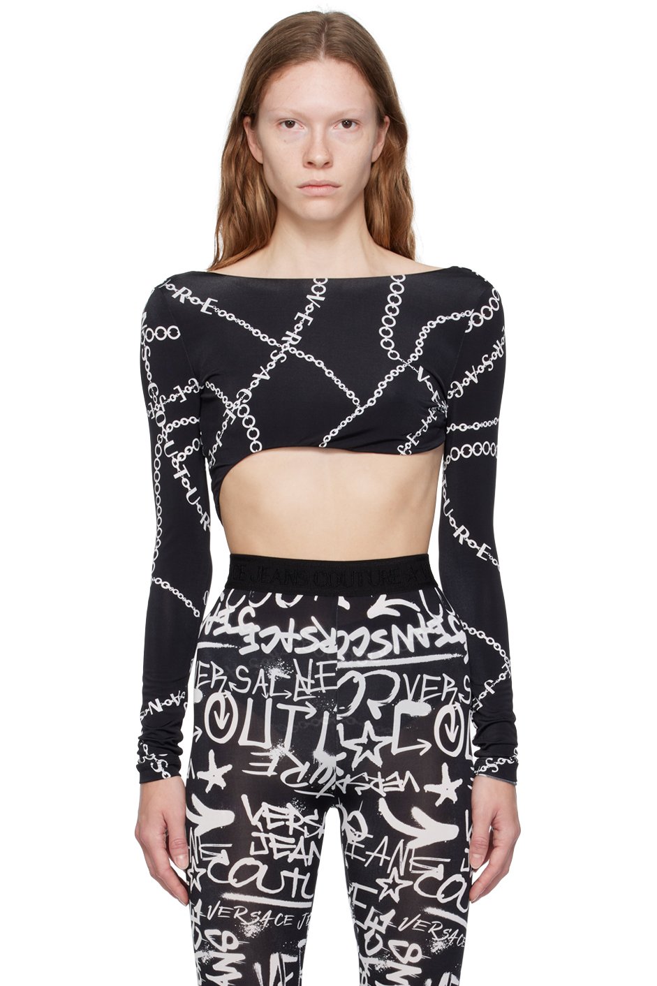 Versace Jeans Couture - Justaucorps noir à motif graphique à logo imprimé