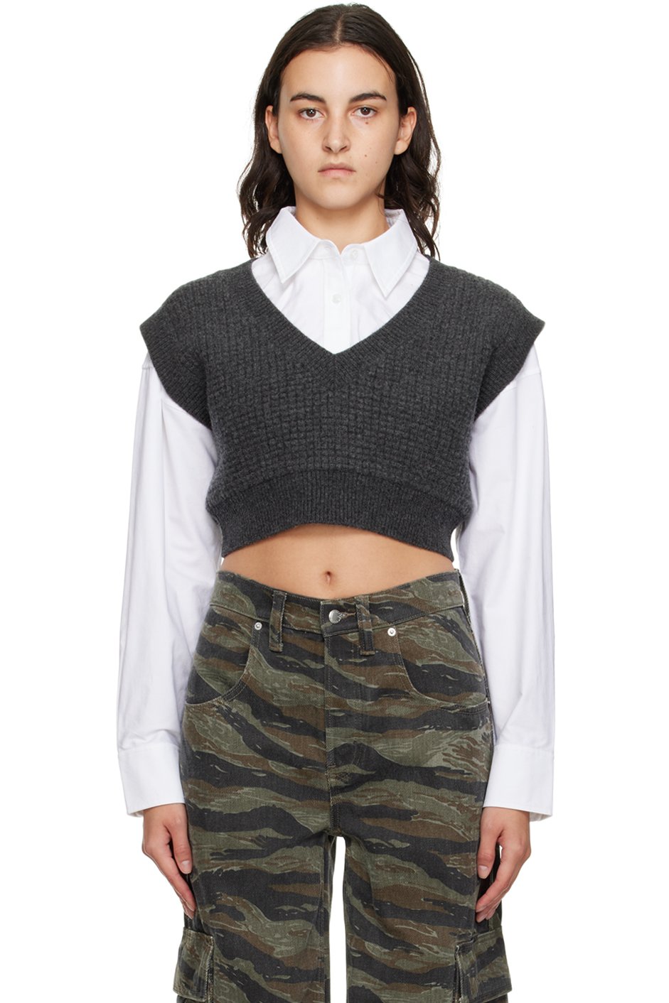 alexanderwang.t - Chemise étagée gris et blanc