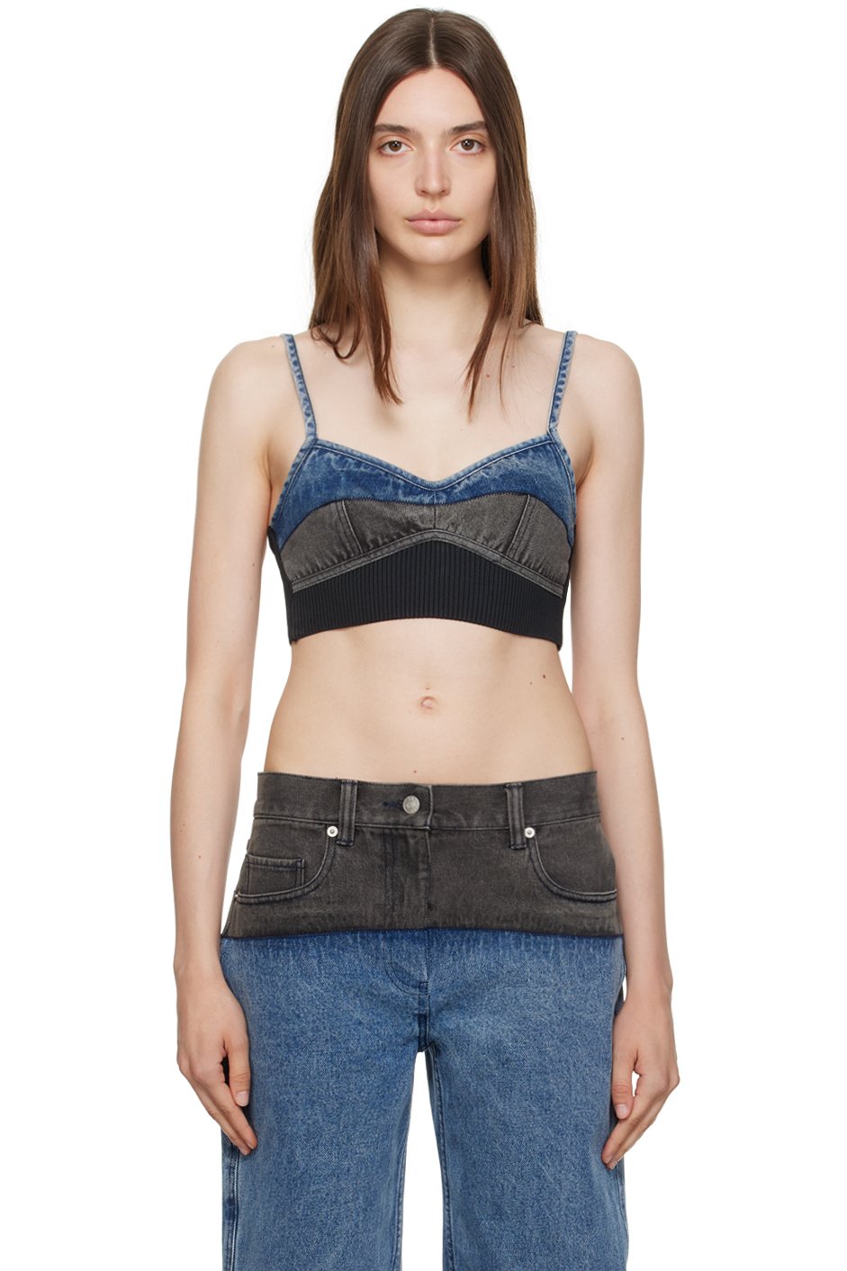 3.1 Phillip Lim - Débardeur bleu et gris en denim à panneaux