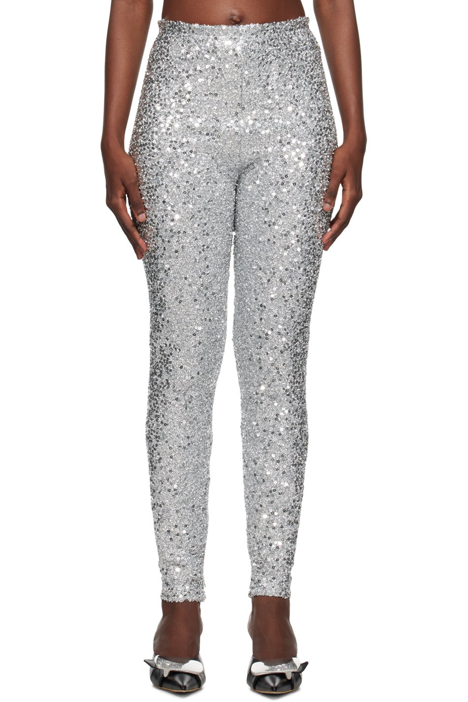 We11done - Legging argenté à paillettes