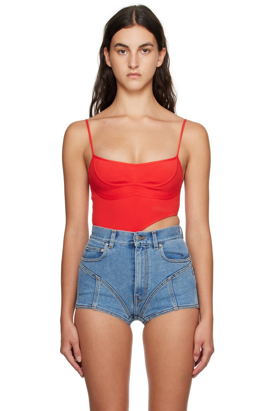 Mugler - Justaucorps rouge à découpe