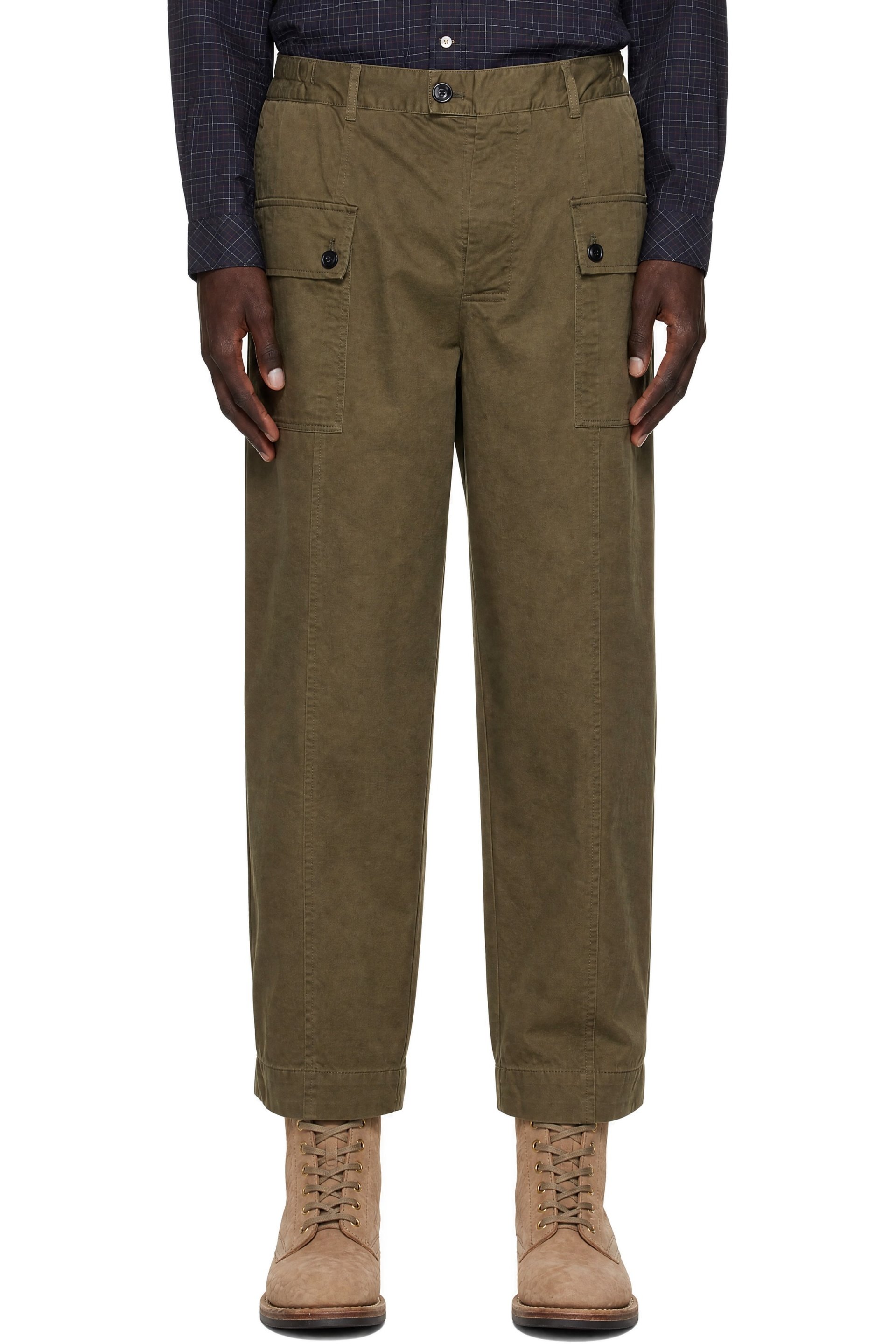 Barbour - Pantalon cargo kaki en coton édition Maison Kitsuné