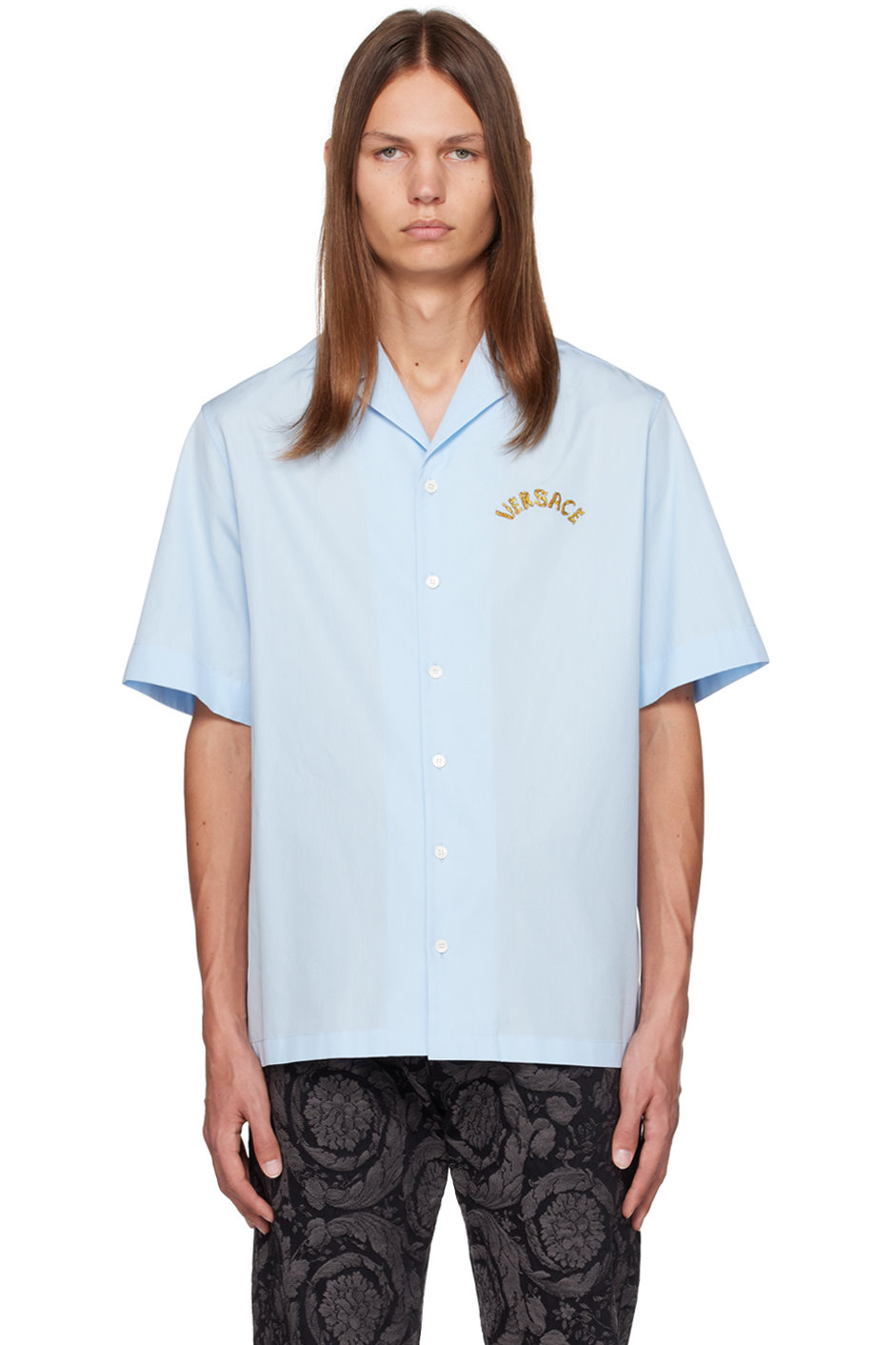 Versace - Blue Embroidered Shirt