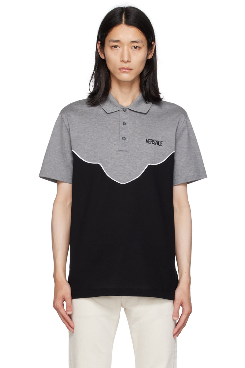 Versace - Gray & Black Embroidered Polo
