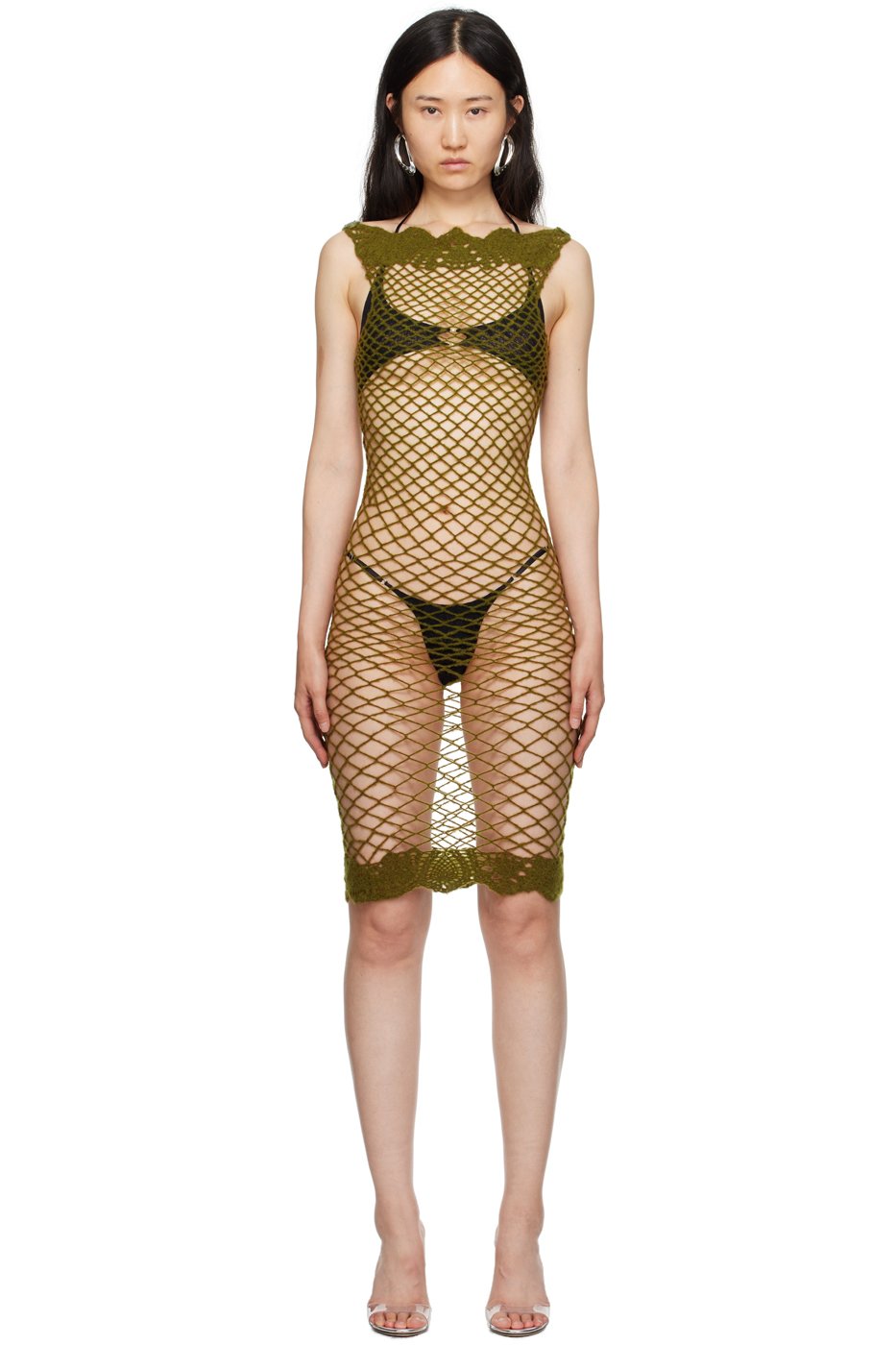 Rui - Khaki Net Midi Dress