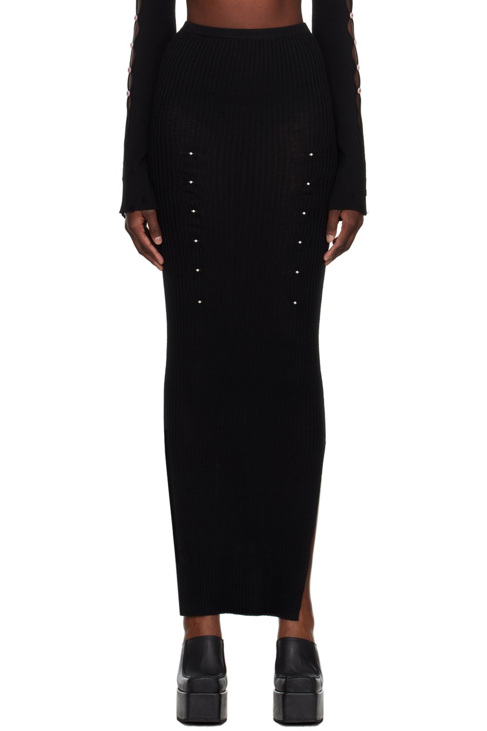 Rui - Black Rib Maxi Skirt