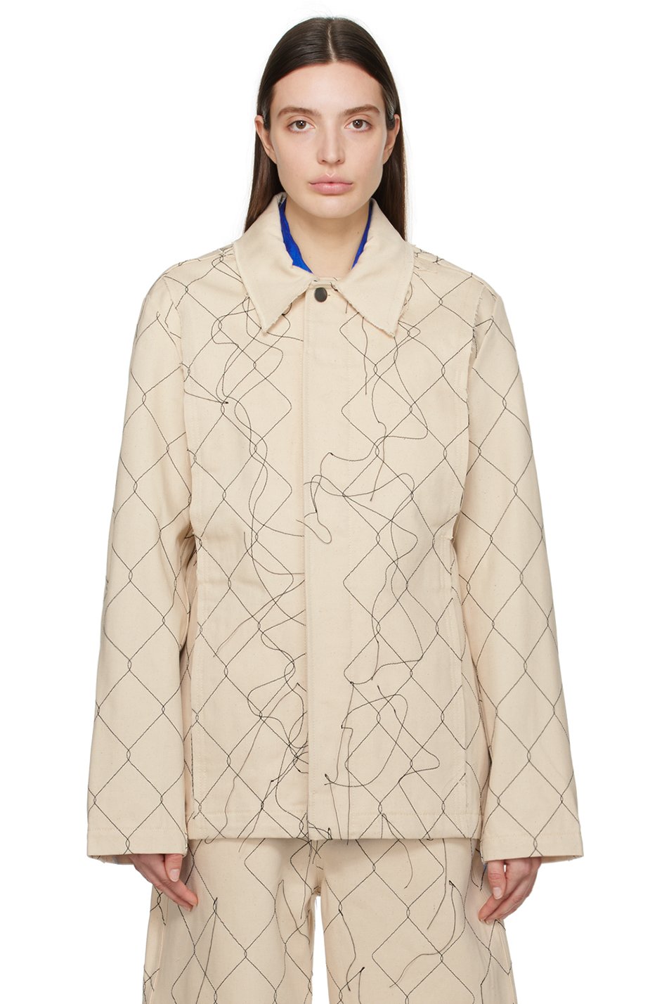 AIREI - Blouson beige en denim à motif graphique brodé