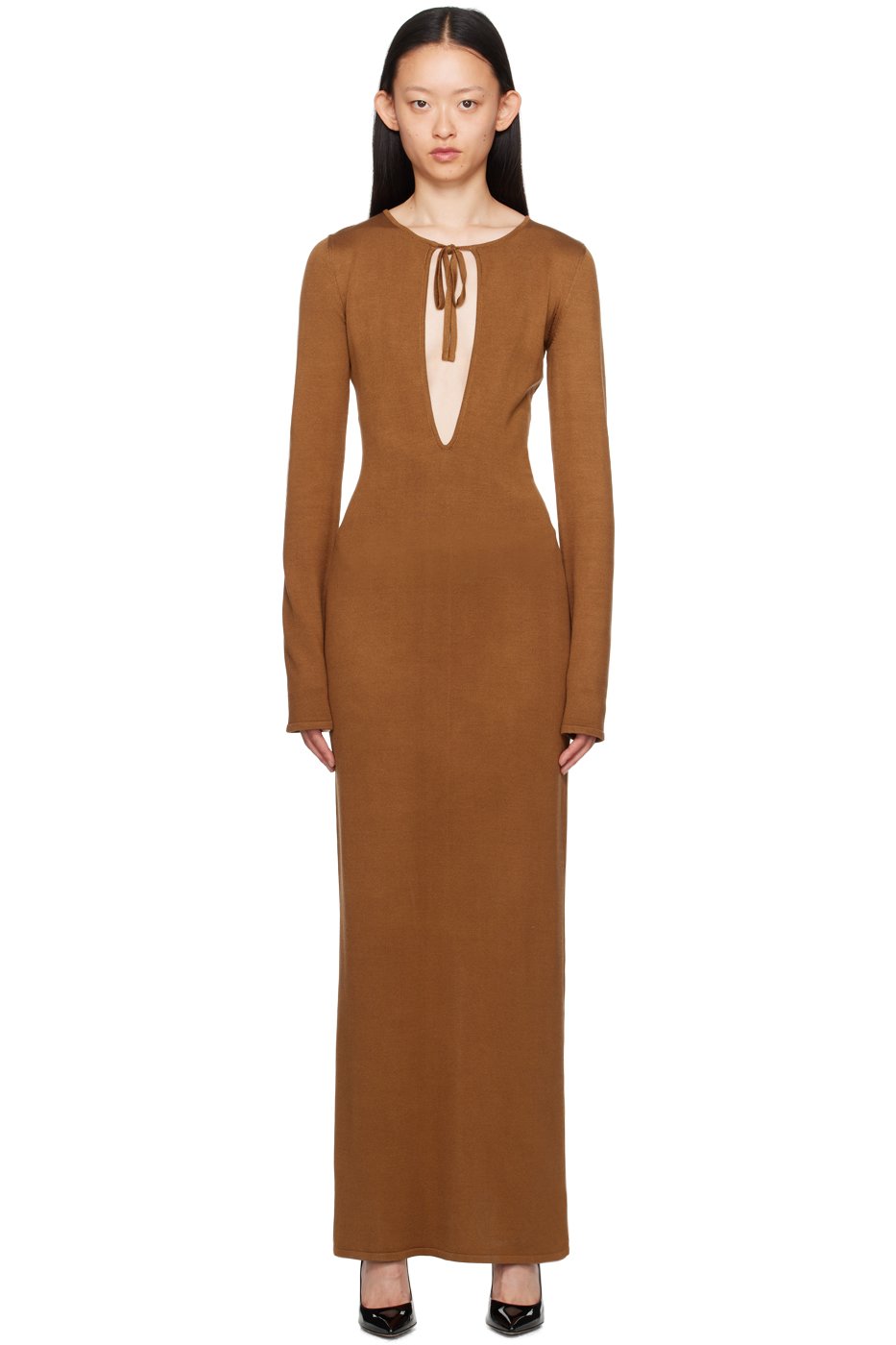 Magda Butrym - Robe longue brune à découpe circulaire