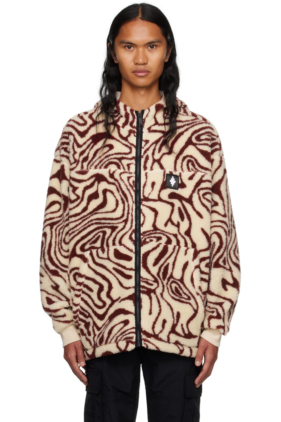 Marcelo Burlon County of Milan - Beige & Burgundy AOP Fluid Jacket