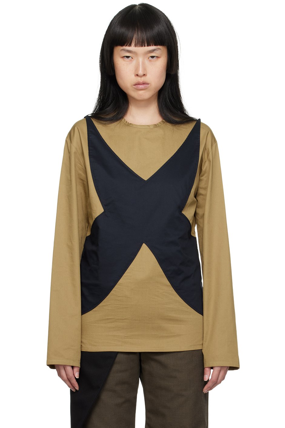 Strongthe - T-shirt à manches longues Baby beige et noir