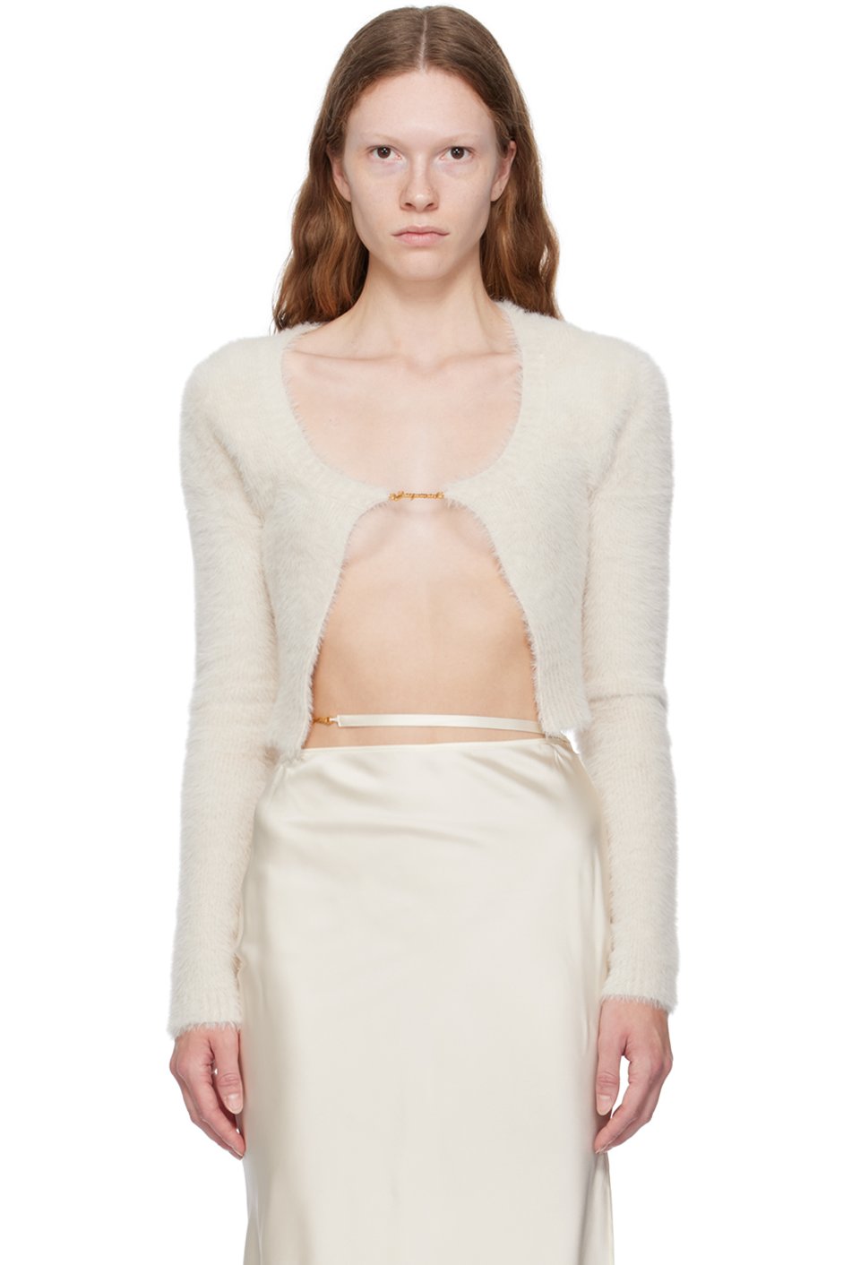 JACQUEMUS - Cardigan à manches longues Neve blanc cassé en tricot - Le papier