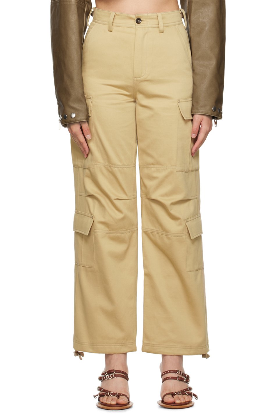 Kijun - Pantalon beige à poches à rabat