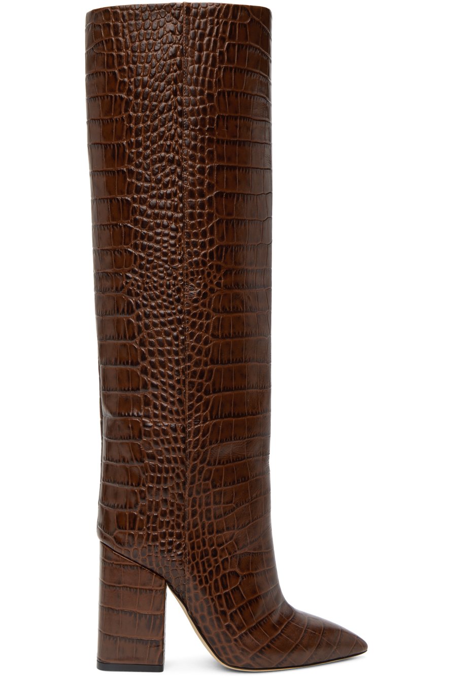 Paris Texas - Brown Croc Block Heel Boots