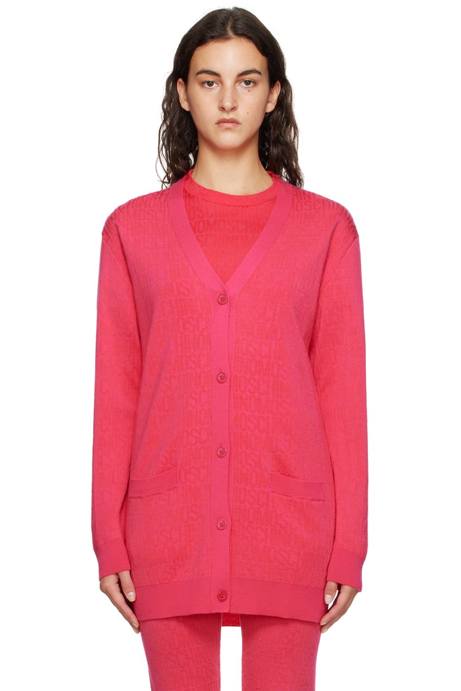 Moschino - Cardigan rose à col en Y