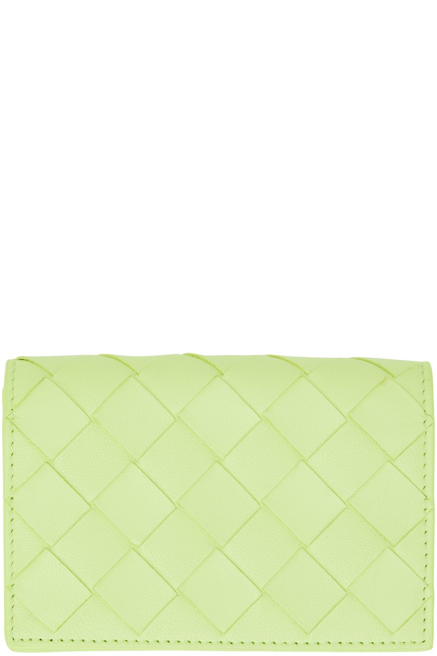 Bottega Veneta - Porte-carte vert en cuir tissé façon intrecciato