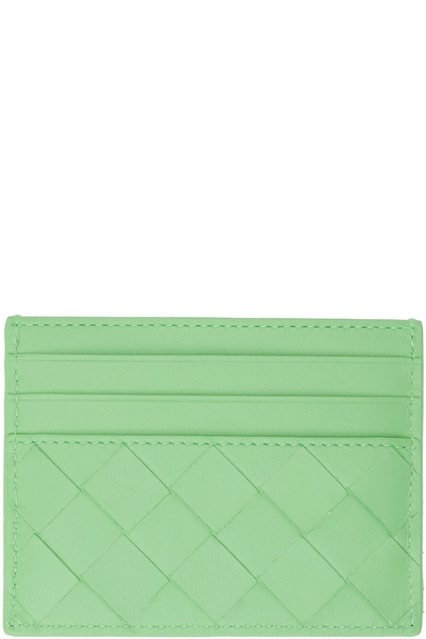 Bottega Veneta - Porte-carte vert en cuir tissé façon intrecciato