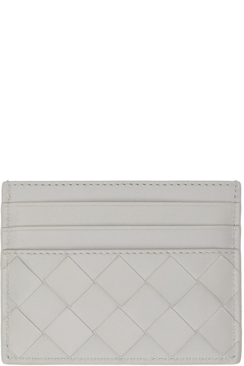 Bottega Veneta - Porte-carte gris en cuir tissé façon intrecciato