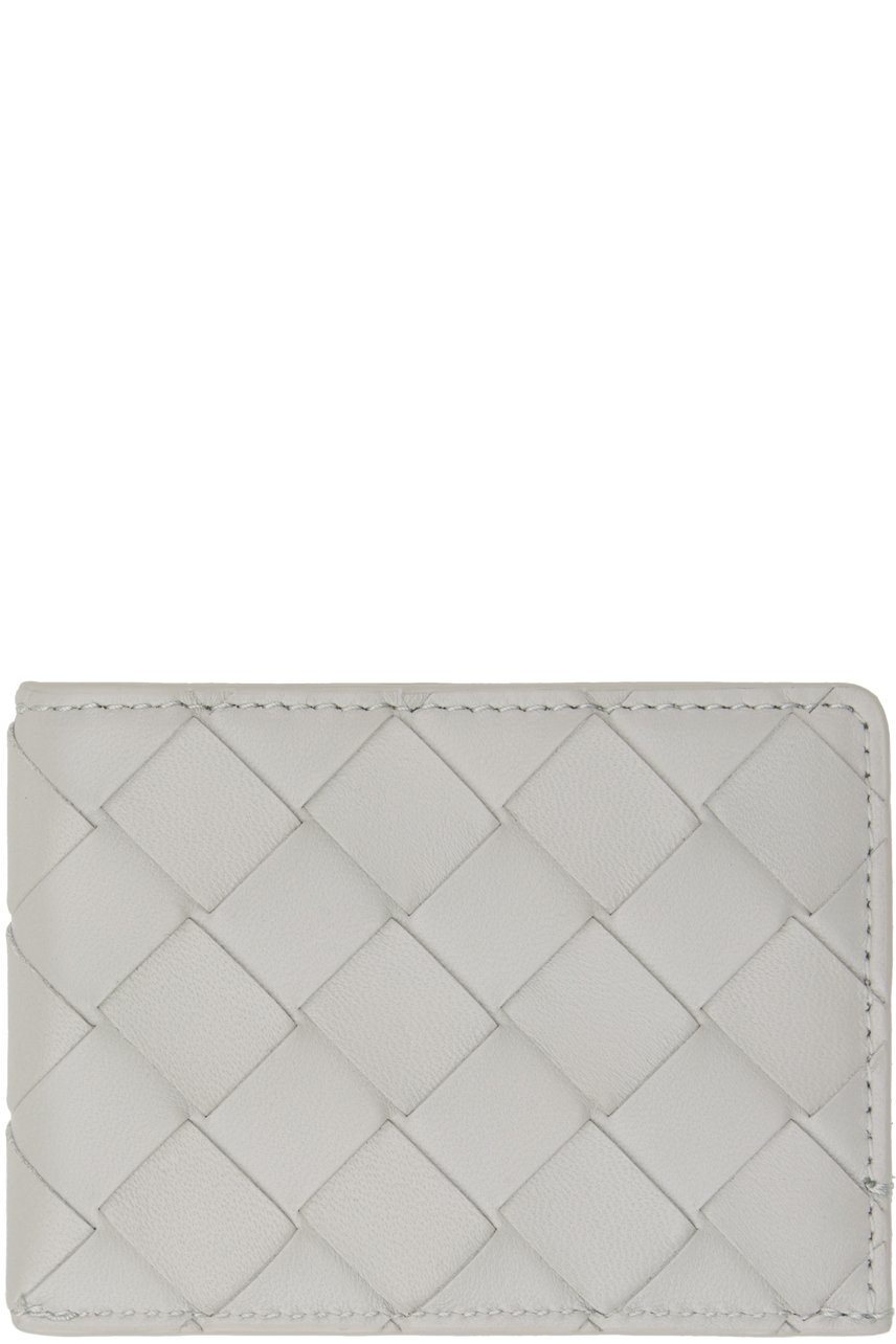 Bottega Veneta - Porte-carte gris en cuir tissé façon intrecciato