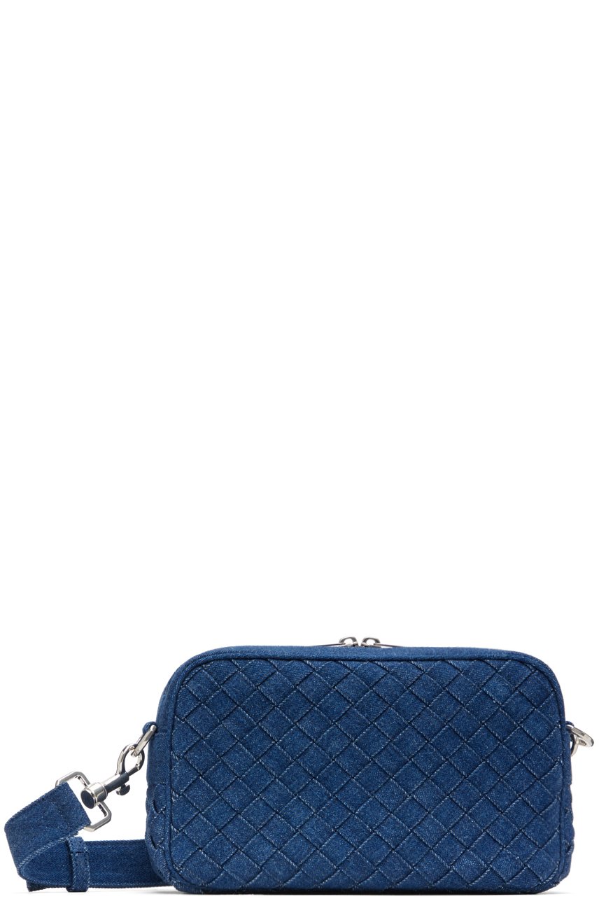 Bottega Veneta - Petit sac indigo en denim tissé façon intrecciato