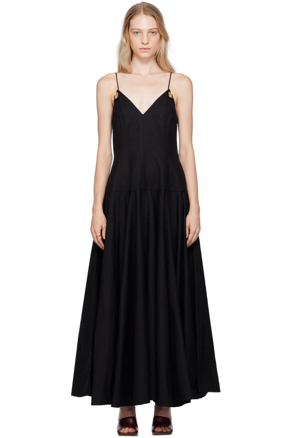 Bottega Veneta - Robe longue noire à ornements en forme de goutte