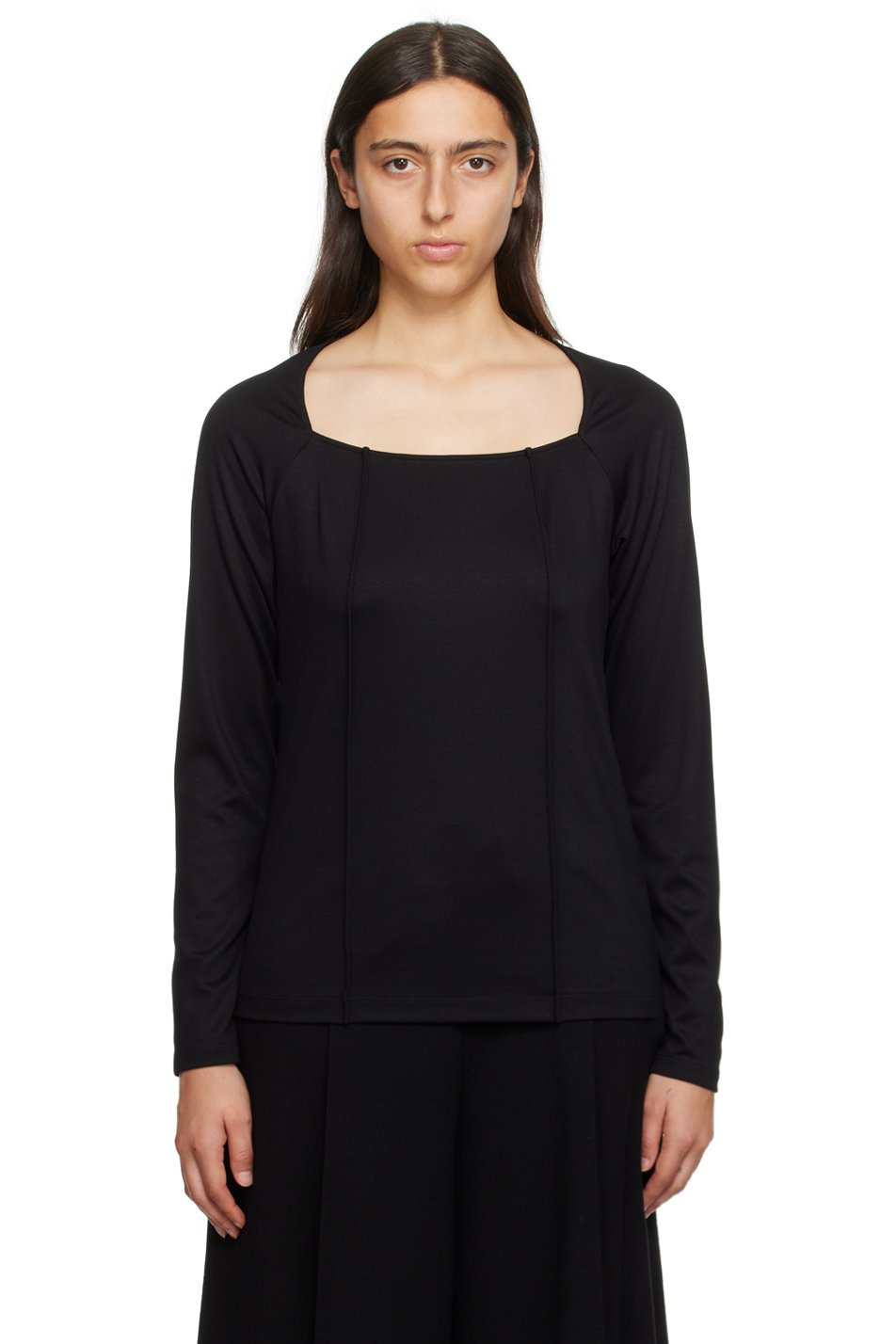 Issey Miyake - T-shirt à manches longues noir à coutures pincées
