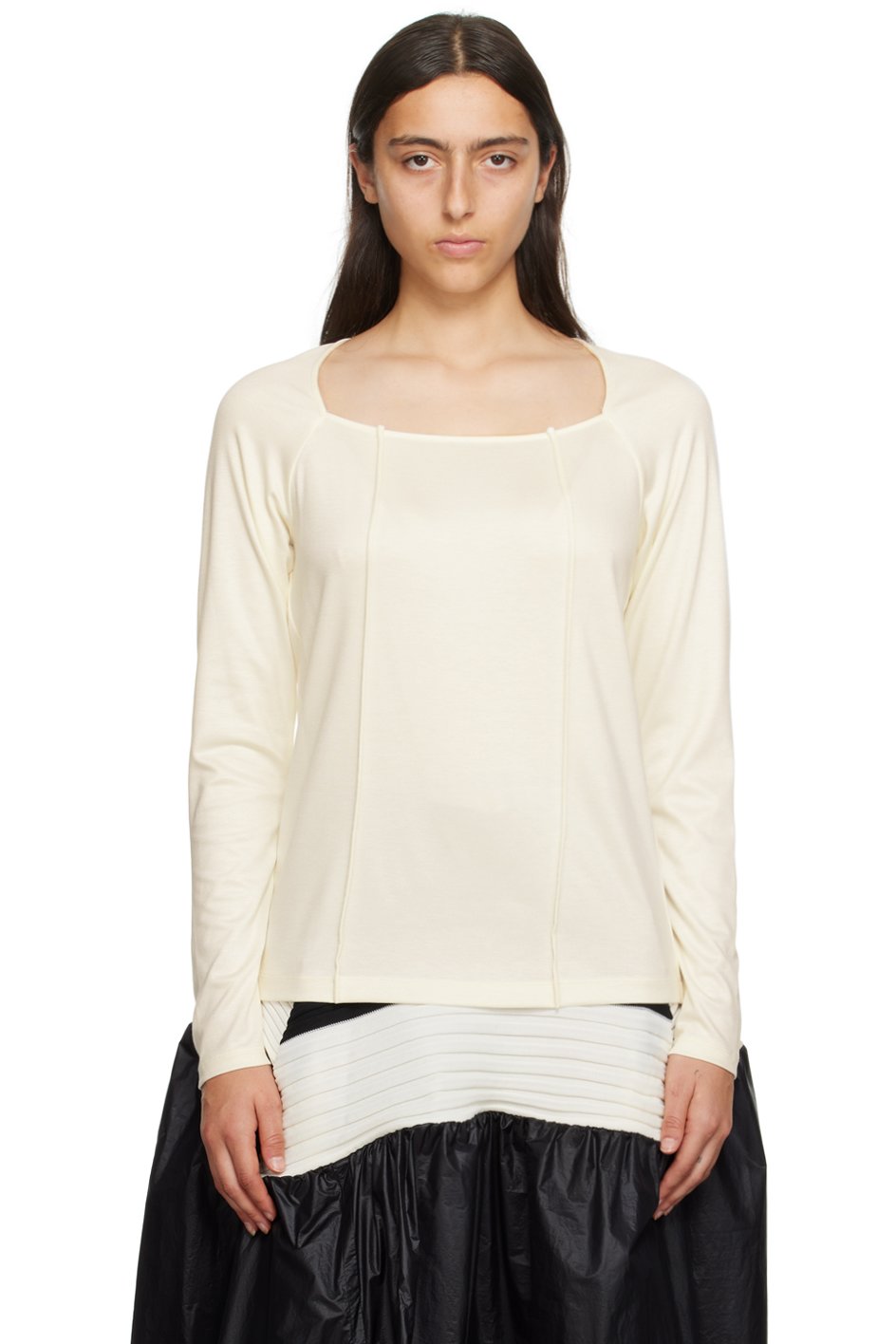 Issey Miyake - T-shirt blanc cassé à coutures pincées