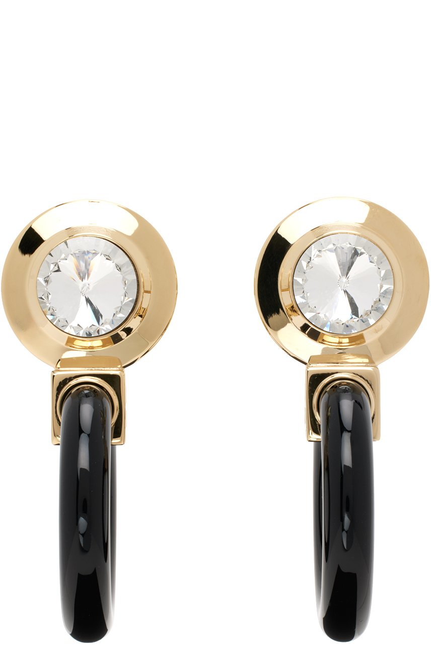Miu Miu - Boucles d'oreilles pendantes doré et noir à ornement en verre taillé