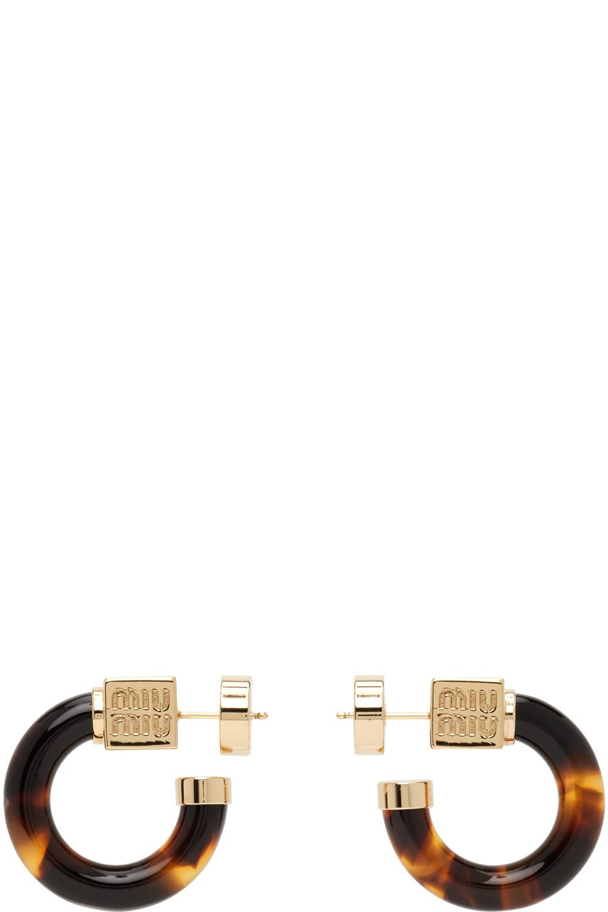 Miu Miu - Petites boucles d'oreilles à anneau doré et écailles de tortue à logo