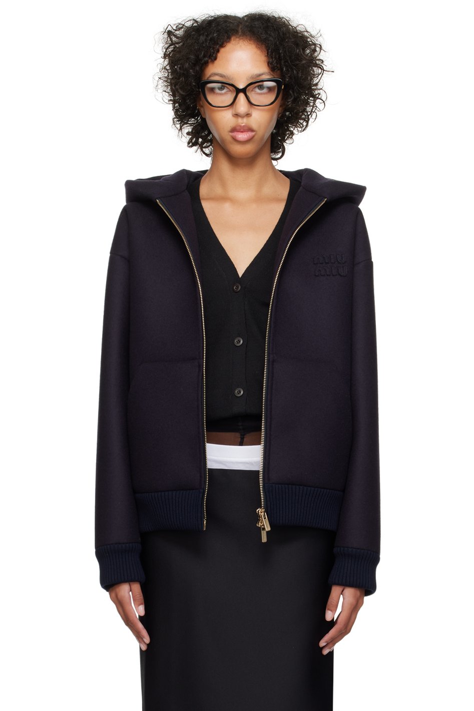 Miu Miu - Pull à capuche rembourré bleu marine