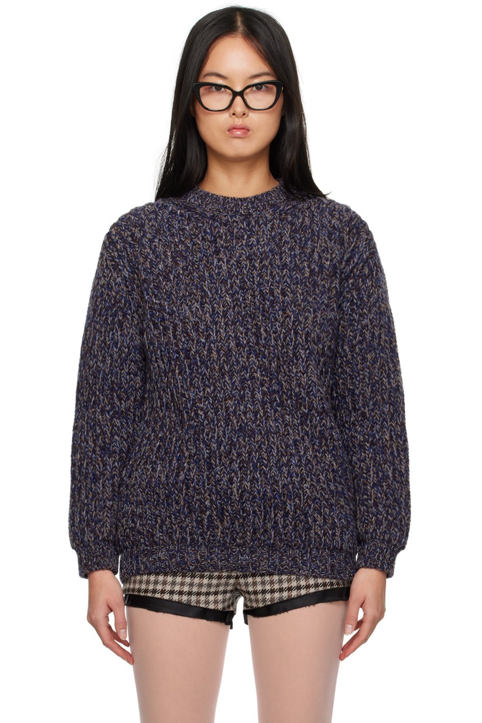 Miu Miu - Pull bleu en tricot côtelé