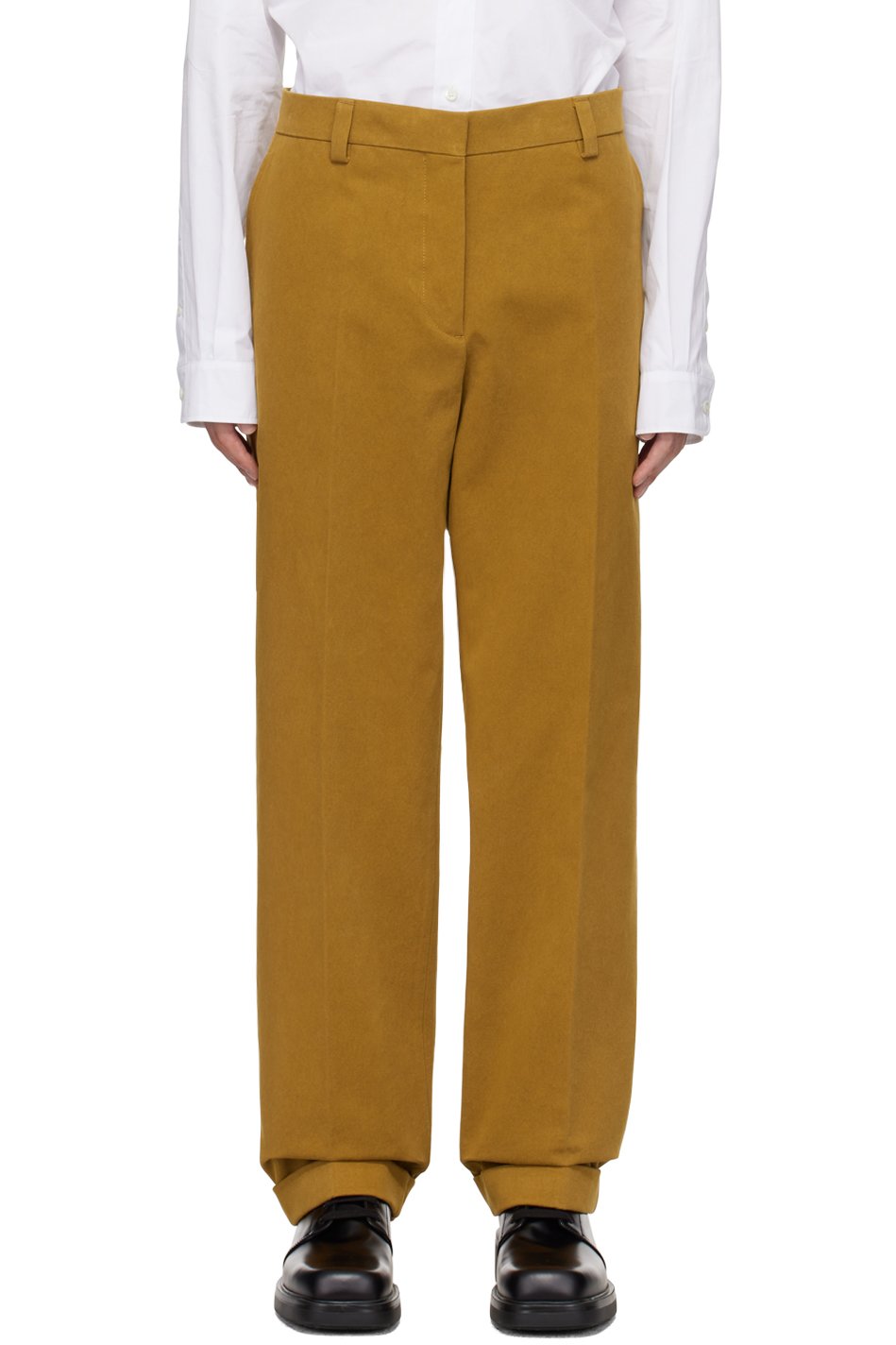 Miu Miu - Pantalon brun clair à revers roulés