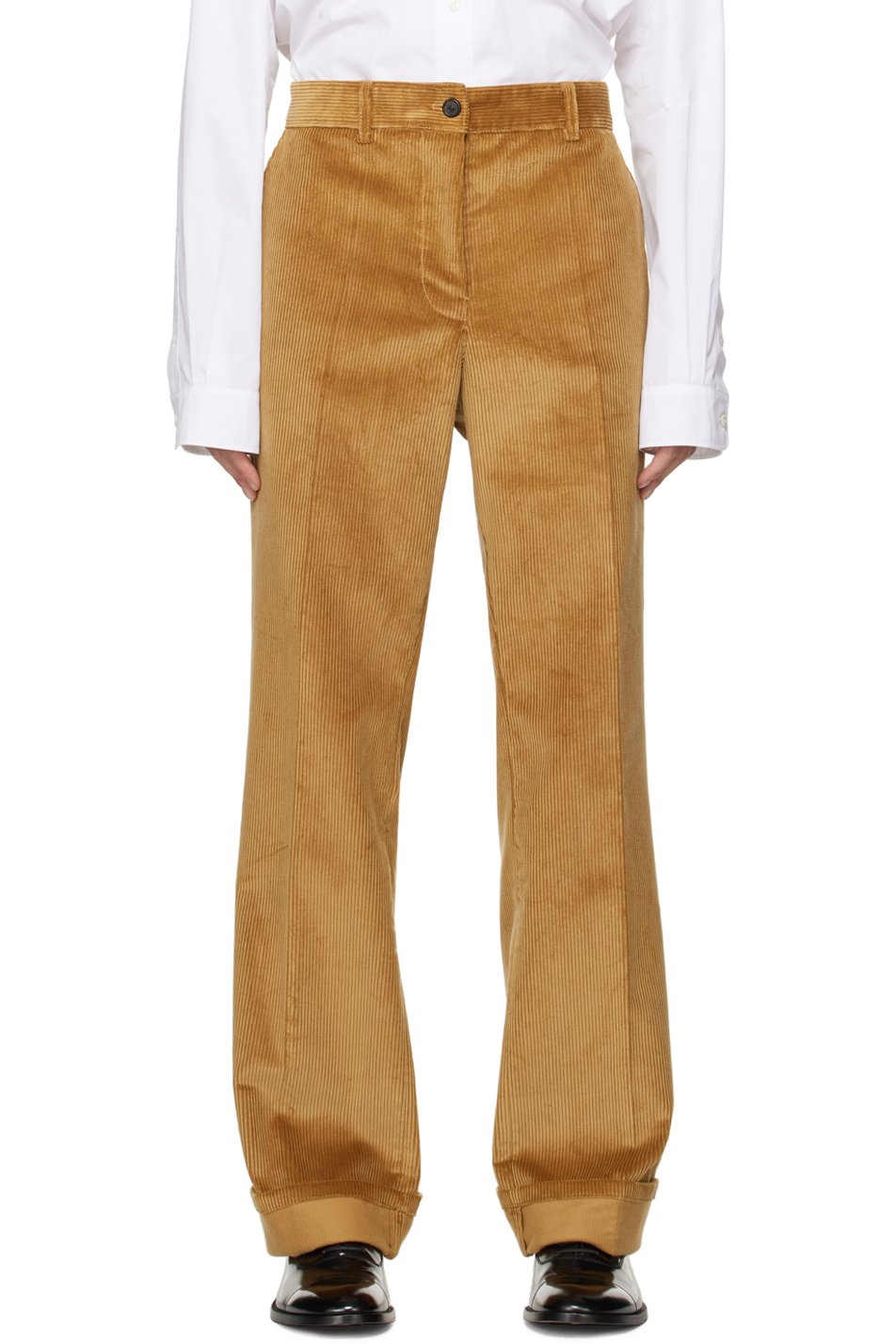 Miu Miu - Pantalon brun à revers roulés