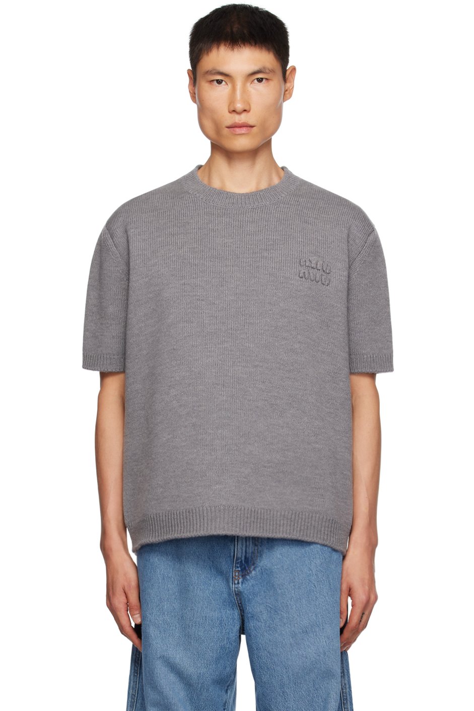 Miu Miu - Pull gris en tricot double face