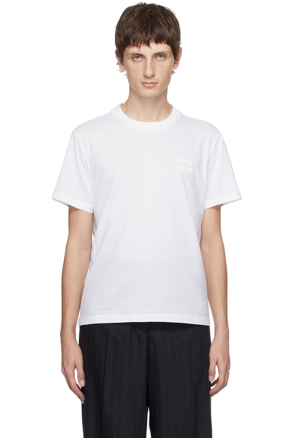 Miu Miu - T-shirt blanc à logo brodé