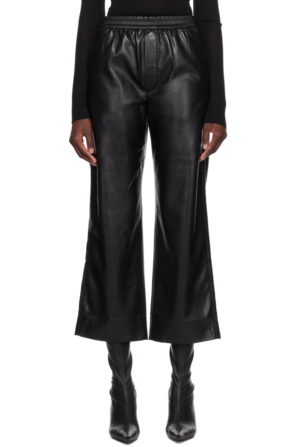 Nanushka - Pantalon Odessa noir en cuir végétalien