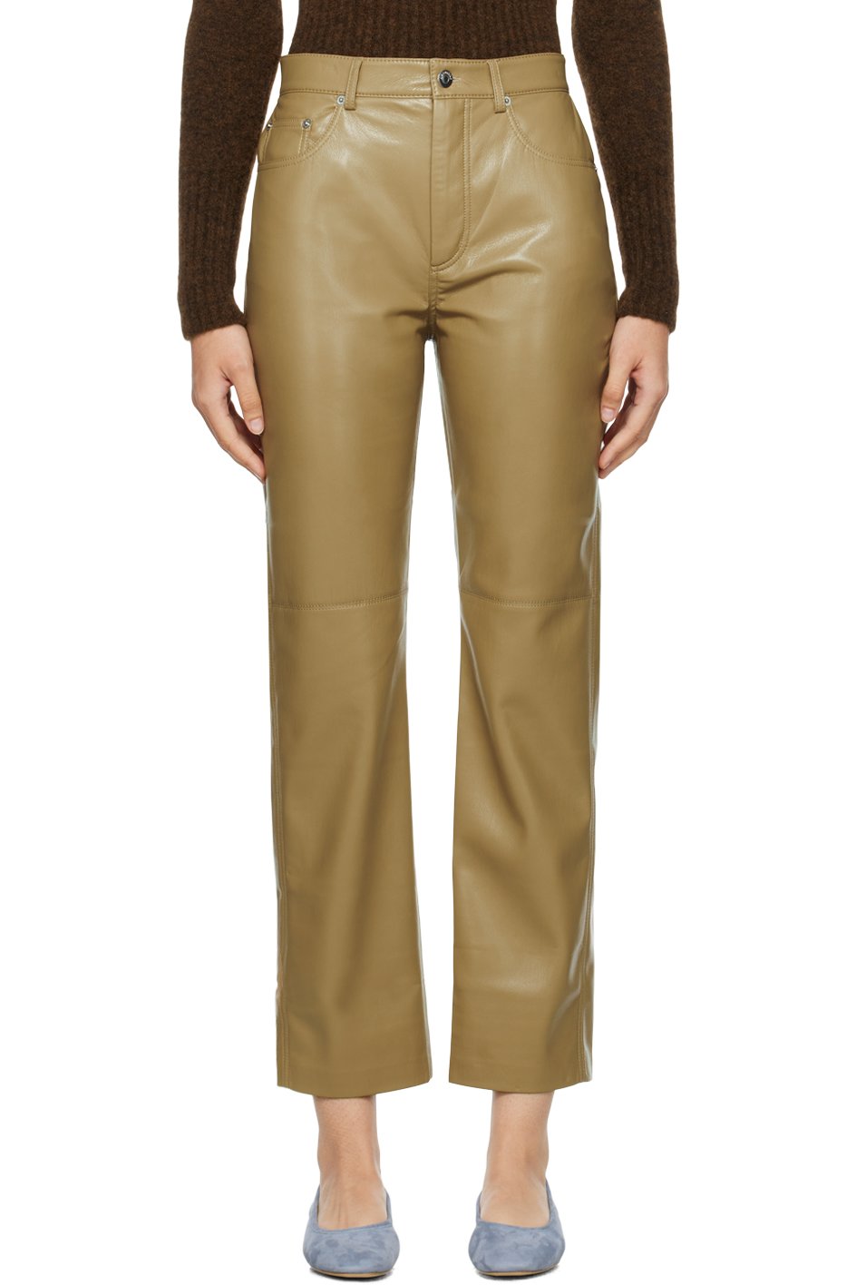 Nanushka - Pantalon Vinni kaki en cuir synthétique